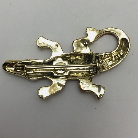 Rare Vintage Gerry’s Gold Brown Enamel Alligator Saltwater Crocodile Mini Brooch - Picture 5 of 6